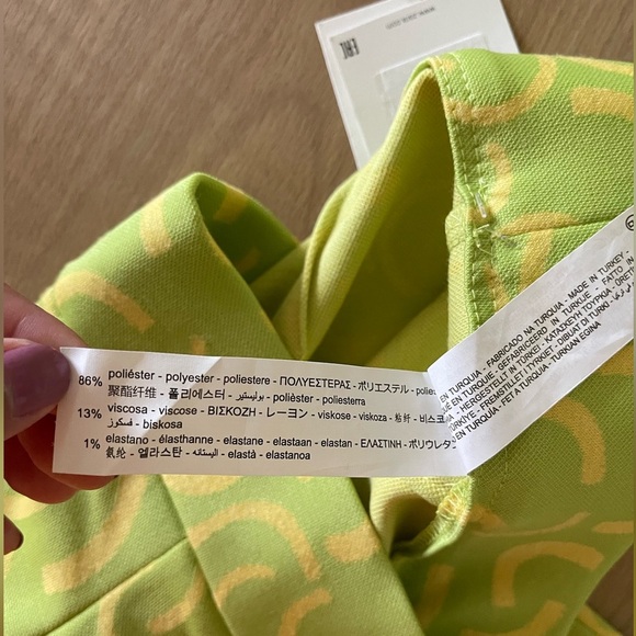 Zara| Neon Green Marbled 70’s Style Wide Leg Pull On Pants, Flare w Slit•••NWT - Picture 13 of 16